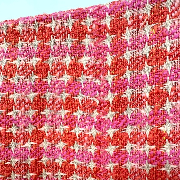 Orange & Pink Plaid Tweed A-Line Midi Skirt Size 8 Light Academia Collegiate Y2K - Picture 4 of 8